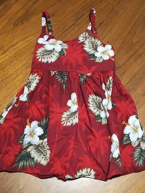 Pacific Legend Red Tropical Floral Hibiscus Sundress, Girls' 5-6, Made In USA